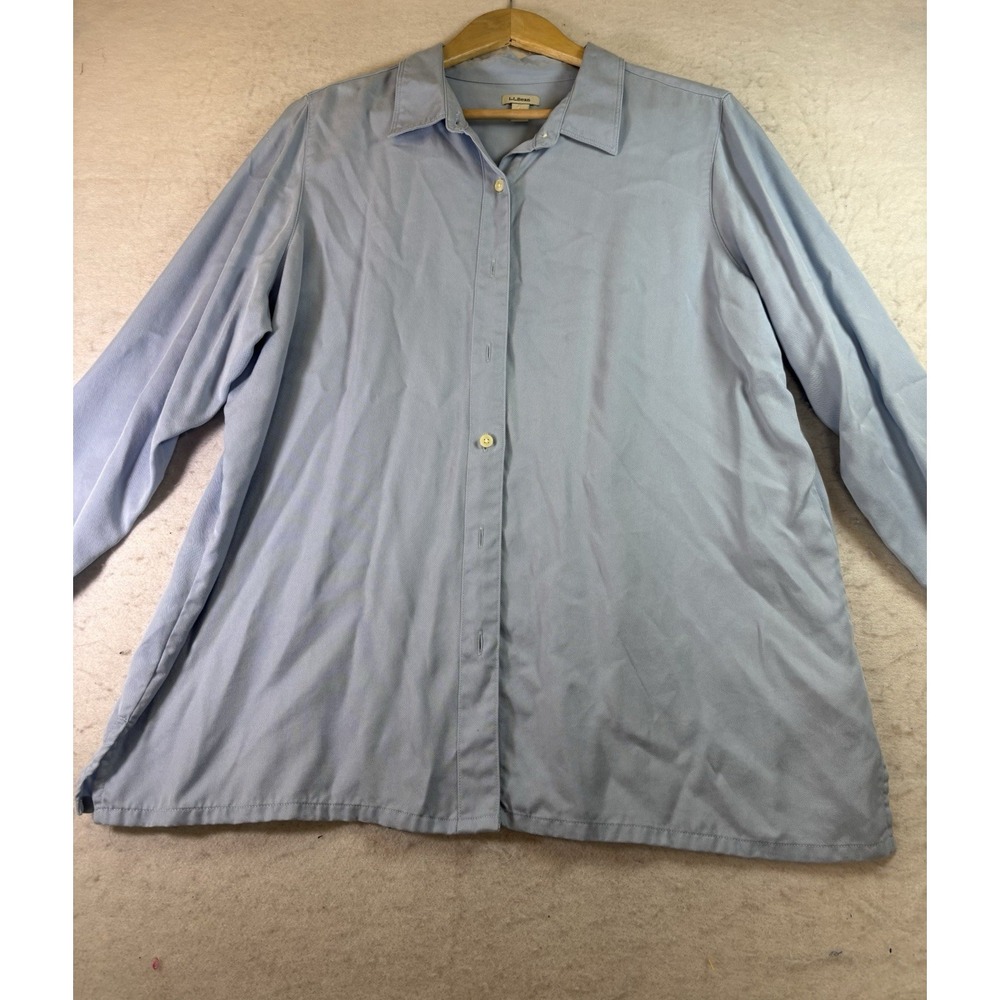 LL Bean Button Down Shirt Womens XL Blue Twill L/SL Casual Outdoor